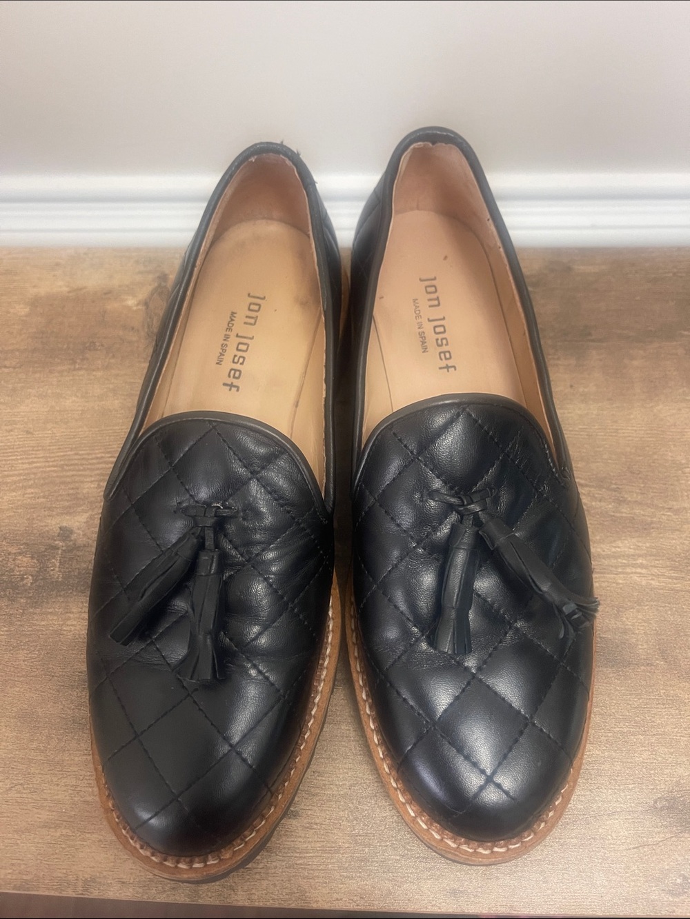 Jon Josef Black Quilted Leather Tassel Slip-On Loafers